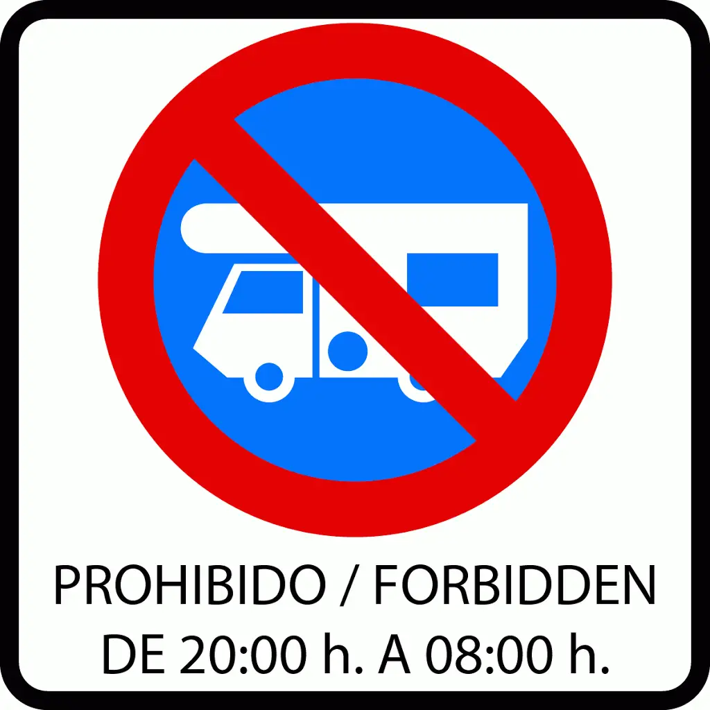 Camping prohibited Wild Camping in Spain Vanlife Campervan Camping in Spain Fiat Ducato motorhomes caravans parking road signs