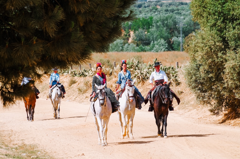 El Rocio Saca de las Yeguas people on horses Pilgrimage
